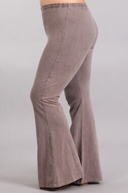 Chatoyant Plus Size Mineral Wash Bell Bottoms Desert Taupe 1XL